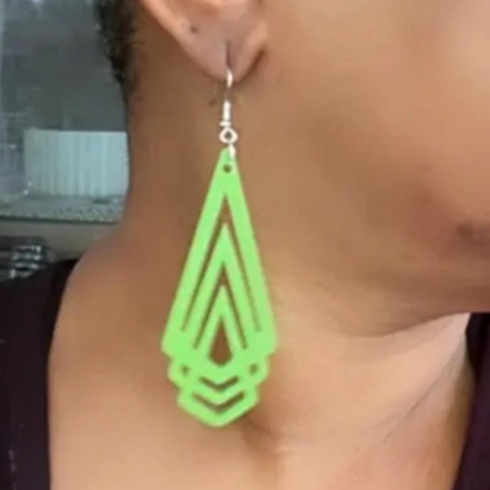 Beautiful vibrant green wooden earrings